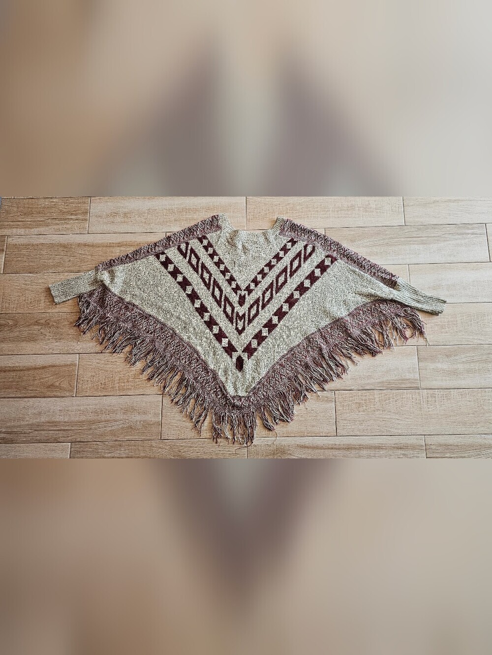 The Slope Brooklyn Boho Southwestern Poncho Knit Fringe Sweater Women L/XL